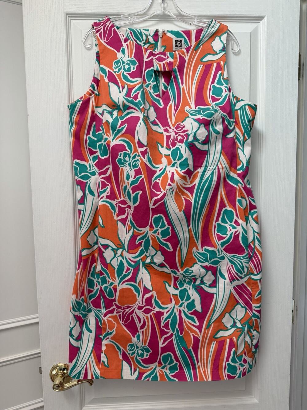 Anne Klein Colorful Sleeveless Shift Dress Tropical Summer Pockets Lined Sz 16